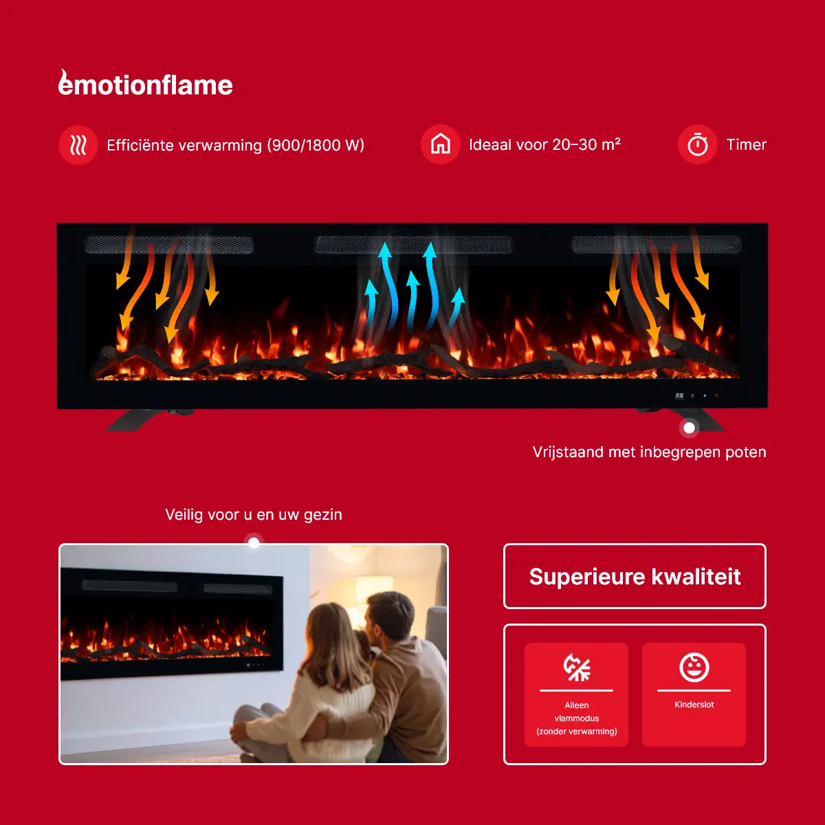 Elektrische haard Emotion Flame Monarch - functies: efficiënte verwarming van 900/1800 W, timer, vrijstaande optie, 